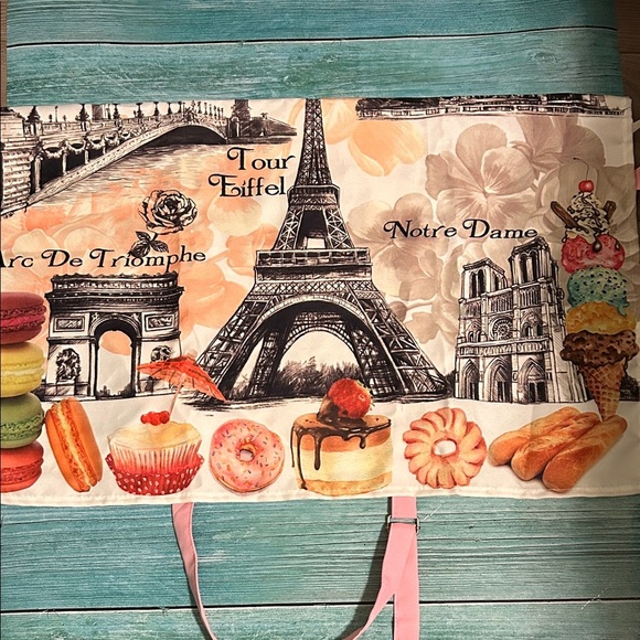 Paris Themed Apron with Pink Straps - Picture 3 of 3